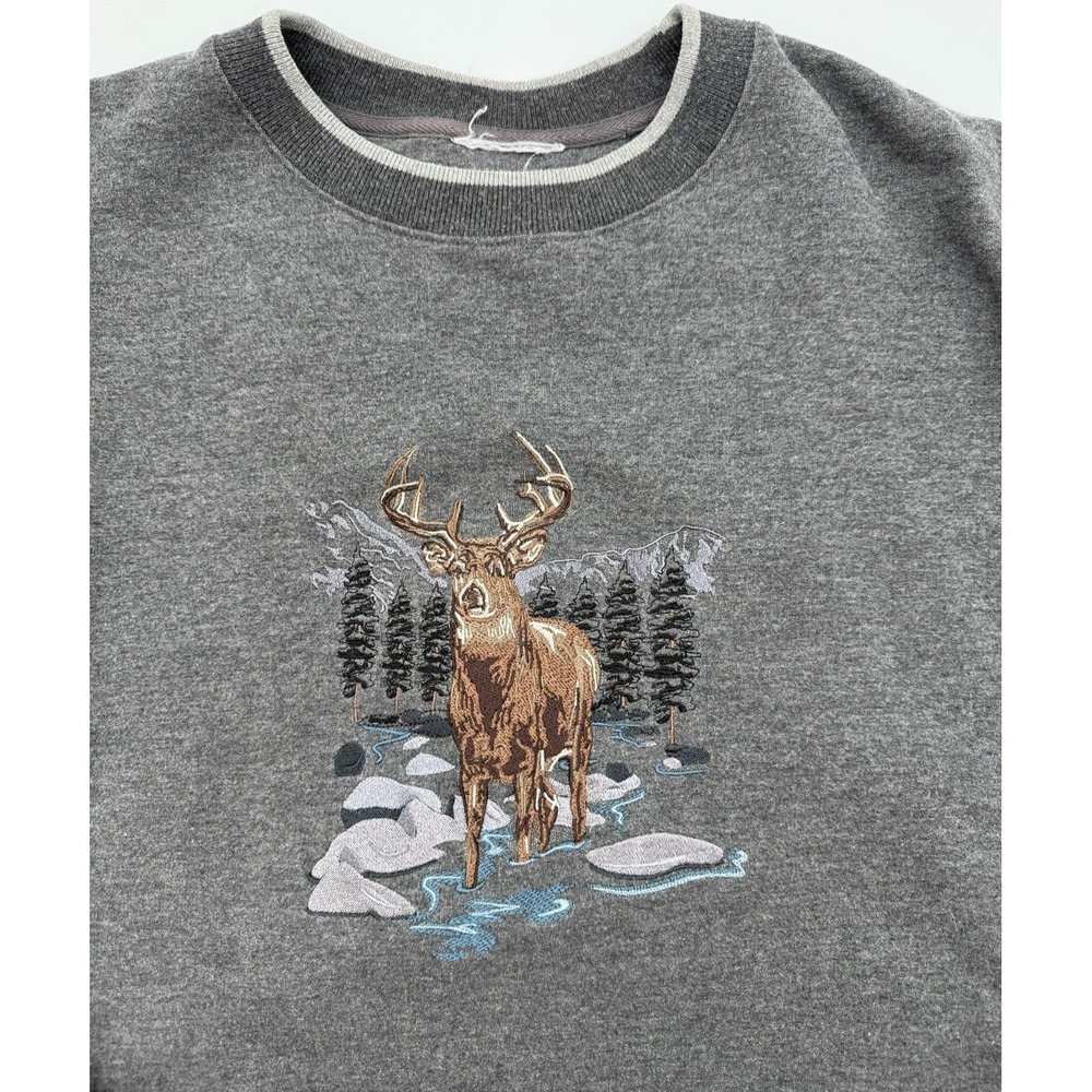 Vintage 90s M&C Sport Embroidered Deer Crewneck Gray‎ Pullover Sweatshirt Mens L